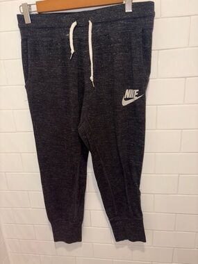 Nike Dark Charcoal Gray Cropped Jogger Pants with White Drawcord